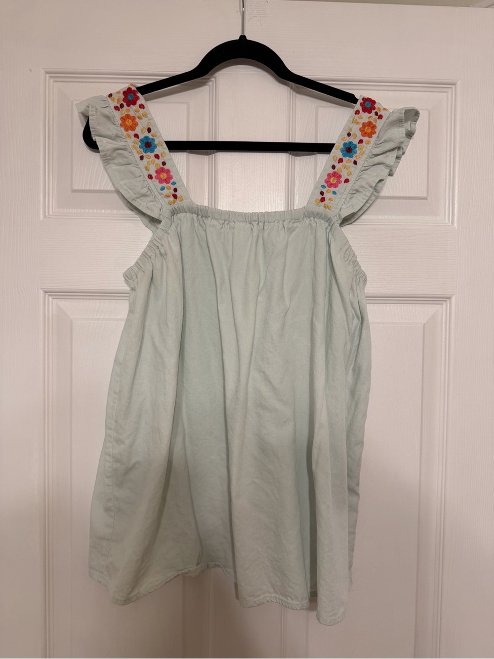Light Mint Embroidered Floral Strap Women's Top